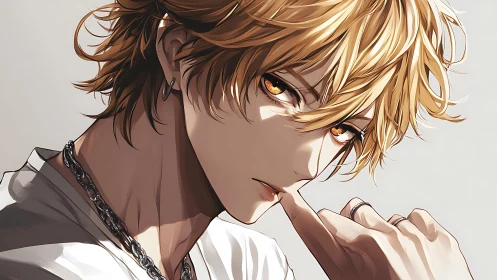 Stylized anime portrait with dramatic lighting and chain detail.