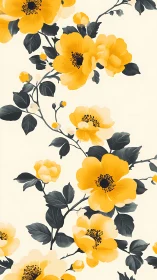 Yellow Botanical Floral Pattern with Dark Foliage
