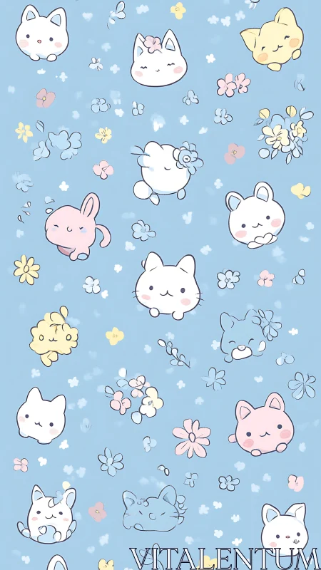 Pastel Animal Illustration Collection on Blue Background.