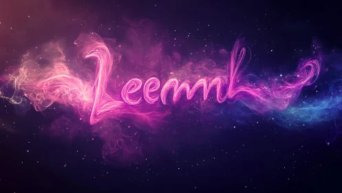 Glowing nebula script spelling Leemnk in deep space.