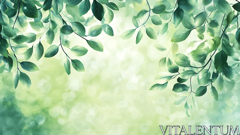 Soft green leaves framing a sunlit, peaceful forest day.