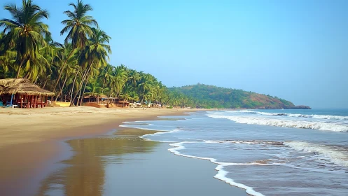 Tropical Beach Paradise with Palm Trees and Gentle Waves