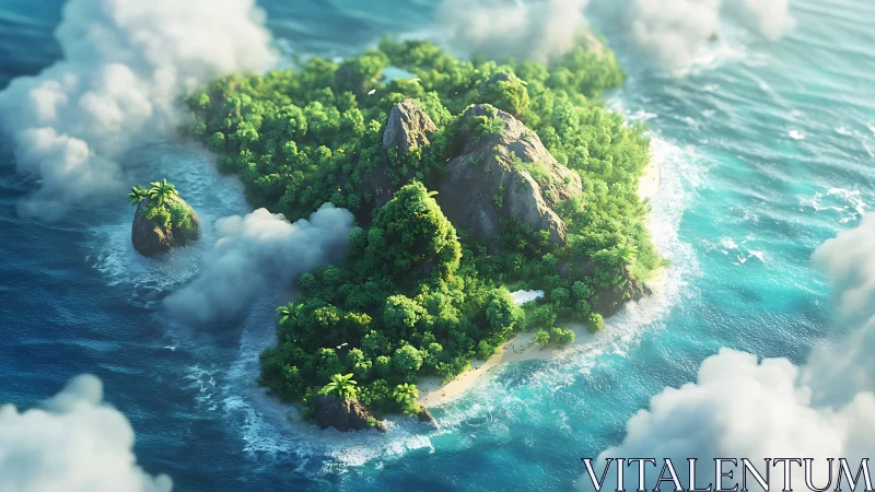 Tropical Island Surrounded by Turquoise Waters and Sculptural Rock Formations