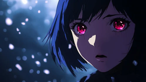 Neon-eyed anime portrait captures emotional nocturnal tension
