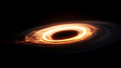 Luminous black hole accretion disk in deep space orbit.