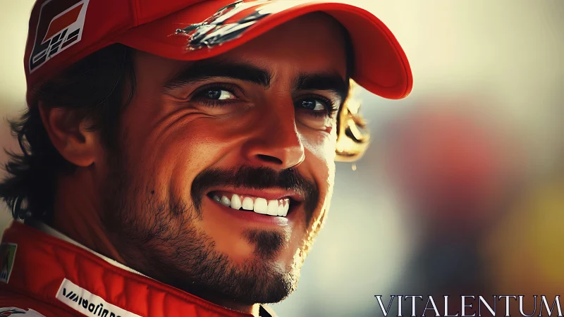 Photorealistic racing portrait with warm depth of field rendering.