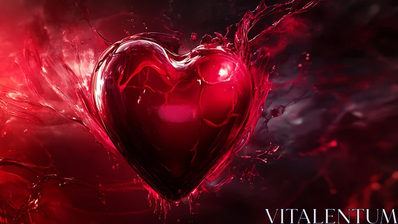 Luminous Heart Explodes Through Liquid Crimson Sphere.