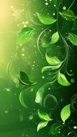Luminous green vines swirl through sparkling abstract light