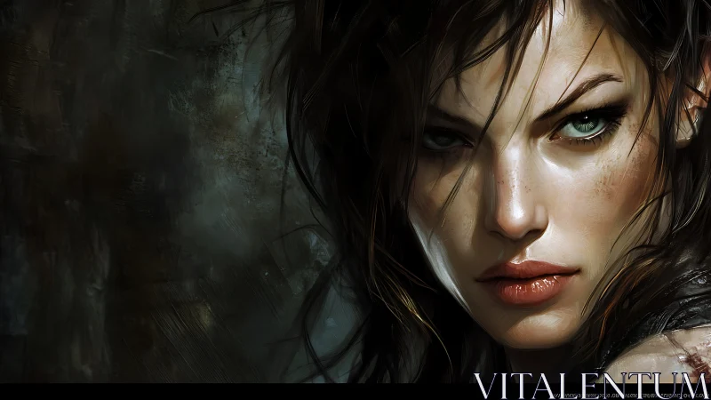 Intense digital portrait of strong woman in close focus.