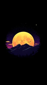 Moonlit mountain silhouette under star-dotted night sky.