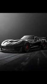 Black modified sports car is positioned in low side view