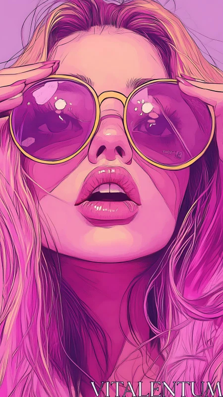 Neon-tinted close-up portrait uses bold contour lines and gradients