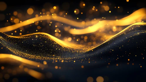 Glowing Golden Particle Waves on a Dark Abstract Background.
