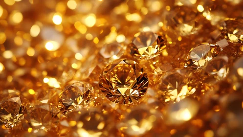 Clustered golden gemstones fill frame with shallow focus