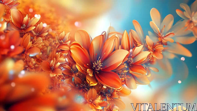 Digital painting of luminous orange blossoms in radiant bloom.