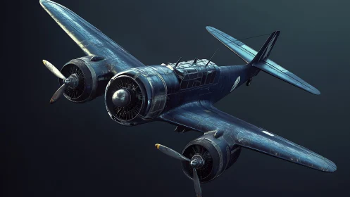 Stormworn twin‑engine warbird cruising a midnight memory.