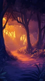 Mystical Forest Path with Glowing Portal.