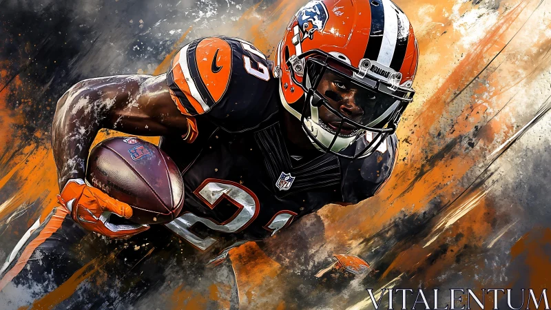 Blazing gridiron comet surges through orange stormlight field.