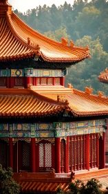 Tiered Chinese pavilion roof detailing with ornate polychrome brackets