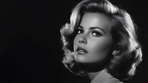 Glamorous black and white portrait with vintage studio lighting.
