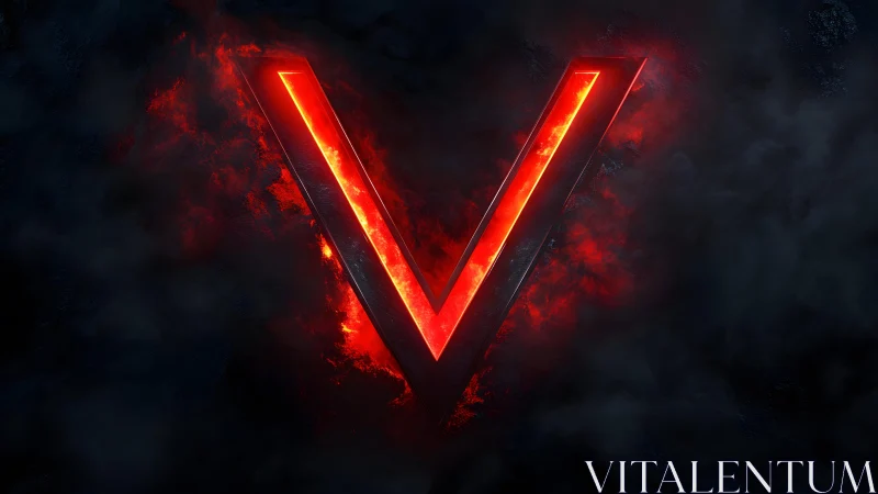 Glowing Red Letter V in Smoky Dark Background, Digital Art Style.
