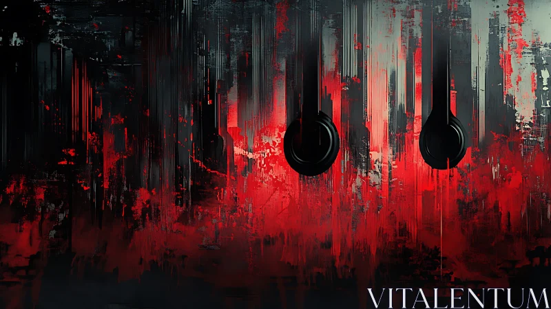 Abstract cyberpunk panel with vertical red-black drips.