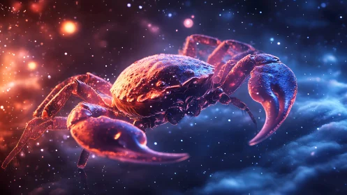 Cosmic Tidewalker Crab Patrols Neon Star-Flecked Skies.