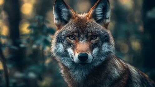 Wild canid portrait shows detailed fur texture and sharp gaze