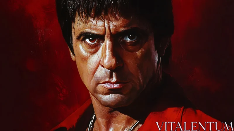 Brooding tough-gaze portrait in blood-red shadows study.