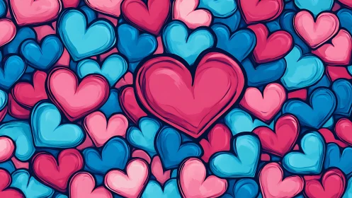 Luminous Hearts Composition in Blue and Pink Palette.