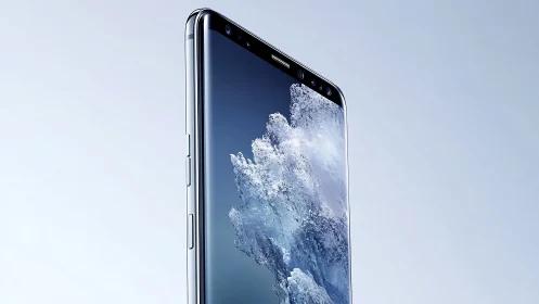 Smartphone displaying crystalline ice formation wallpaper.