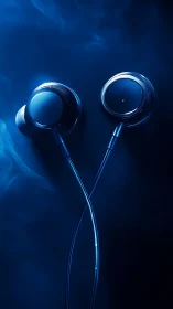 Blue In-Ear Earbuds with Glowing Illumination. Premium Audio.