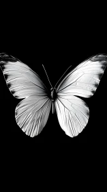 Monochrome butterfly wings on deep black background.
