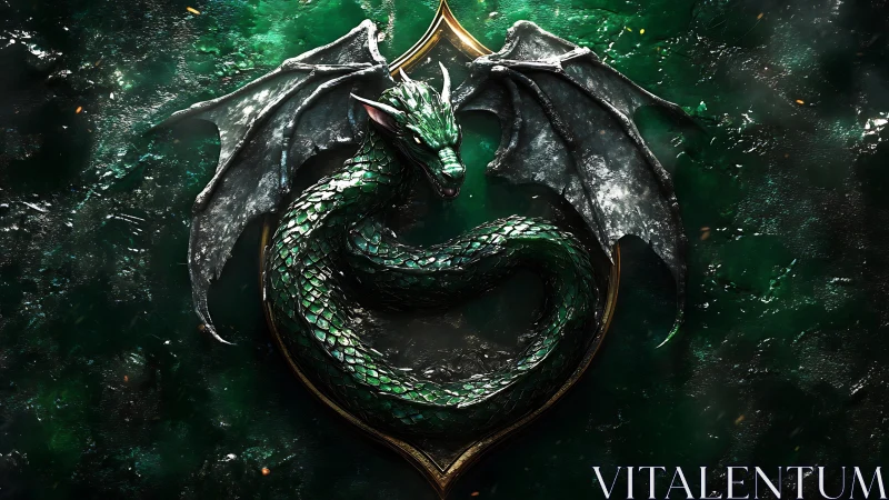 Emerald dragon emblem curling in glowing enchanted green.