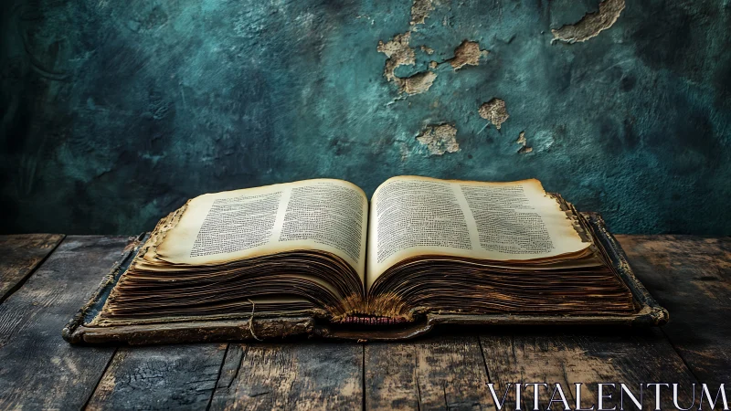 Timeworn pages breathe softly under peeling turquoise walls