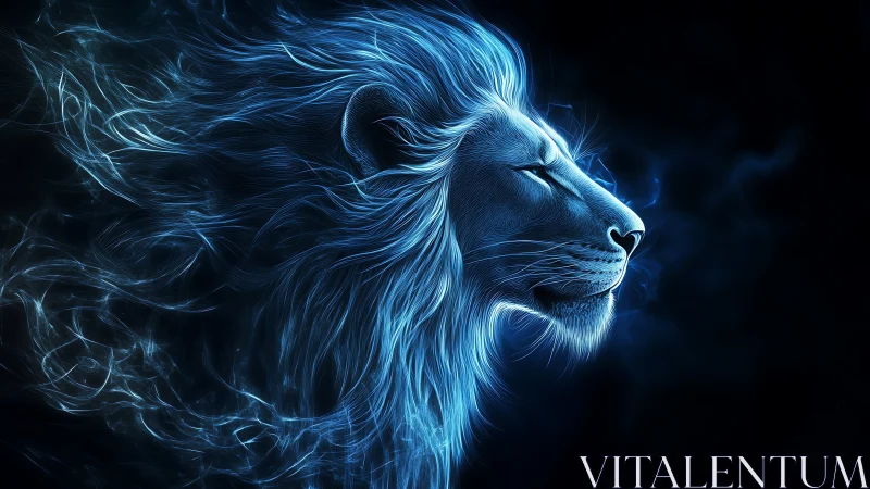 Starlit spirit of a blue neon lion in quiet motion.