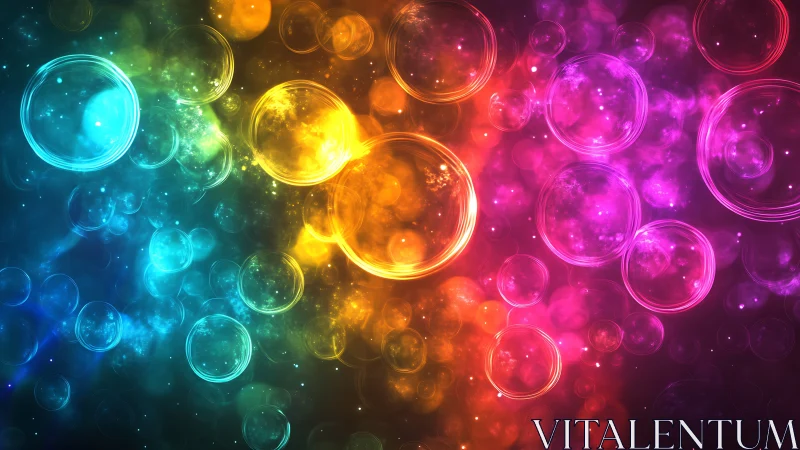 Chromatic bubble fields in layered digital painting composition.