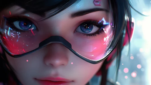 Close cybernetic portrait depicts girl in reflective visor