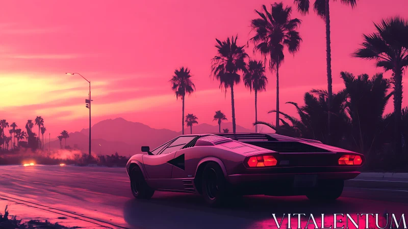 Sunset highway cruise with a retro sports car glow.
