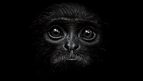 High-contrast primate portrait isolates gaze in deep black