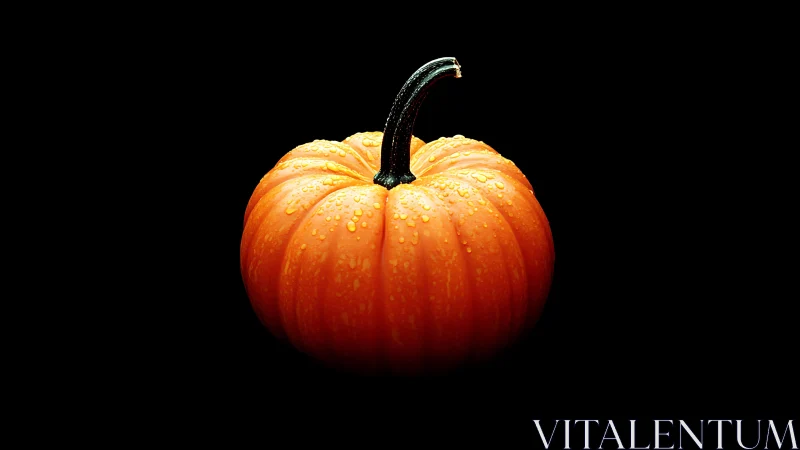 Dramatic pumpkin closeup under hard light on black background.