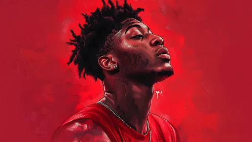Digital portrait of confident athlete in bold red profile.