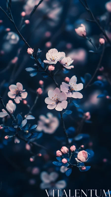 Delicate Blossoms Dance in Moody Blue Light