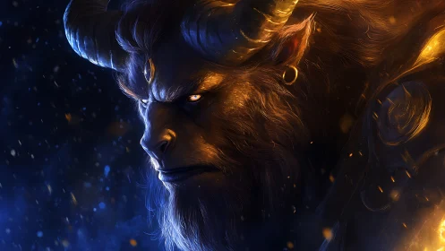 Horned beast warrior rendered in dramatic side lighting