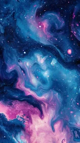 Dreamy cosmic tides of swirling pink and blue starlight.