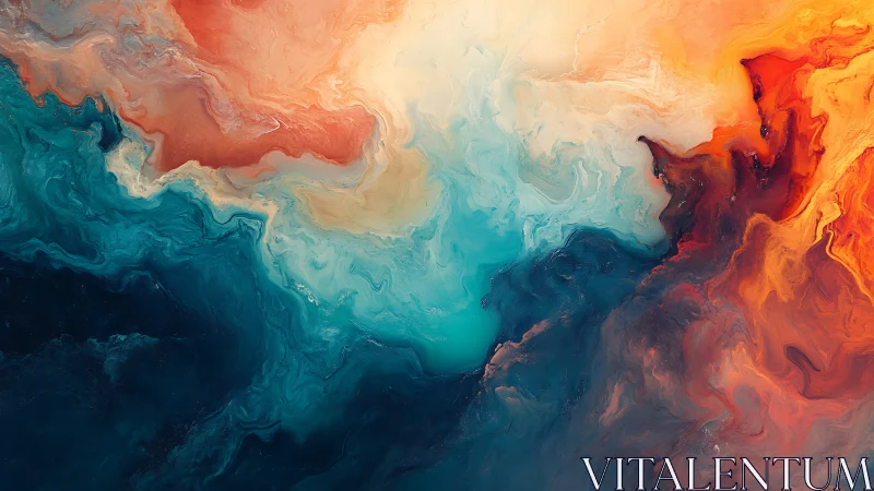 Colorful swirling clouds of teal, cream, and ember gently meet