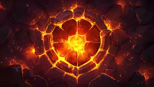 Molten Lava Core Sphere Surrounded by Cracked Earth.