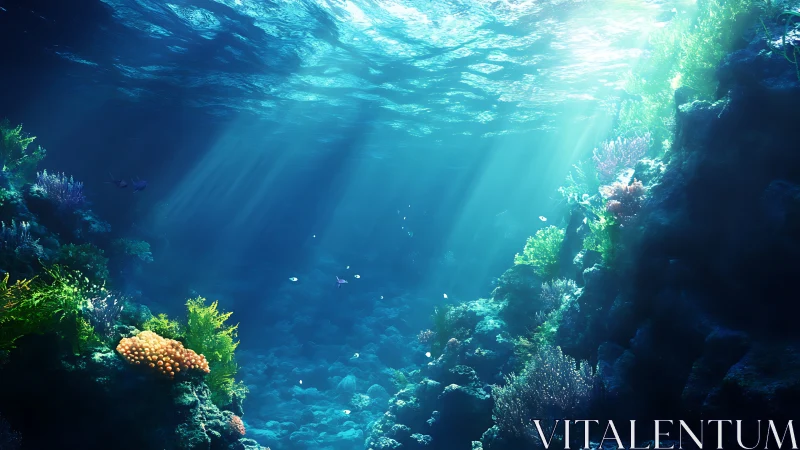 Subsurface caustics over illuminated coral reef topography.