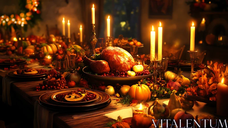 Golden holiday feast glows with candlelight and autumn color