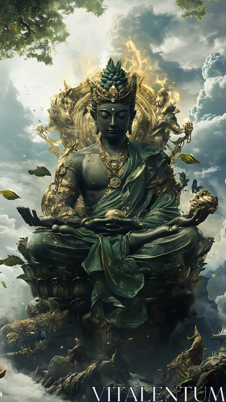 Majestic celestial Buddha rendered in ornate fantasy digital painting